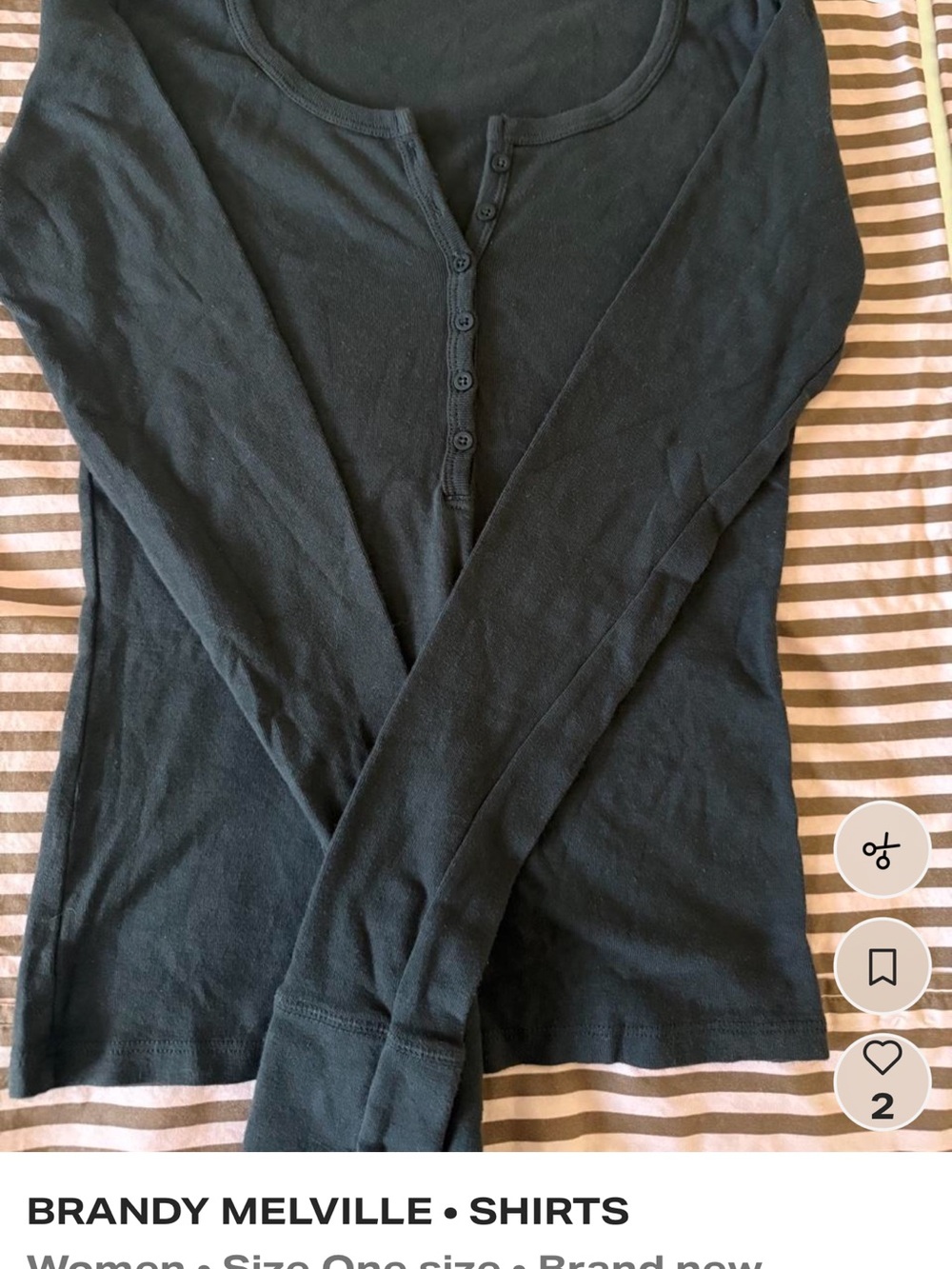 Brandy Melville Black Long-Sleeve Scoop Henley Top